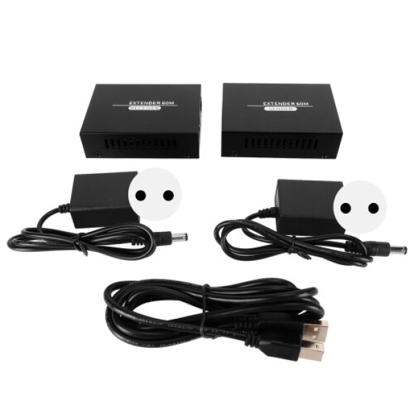 HDMI KVM Extender – 197ft (Approx. 60m), 1920x1080P 60Hz, Remote Control & POC, 100-240V, EU Plug